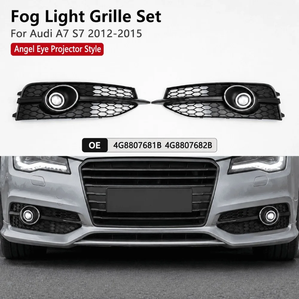 Fog Light Grille Set For Audi A6 C7 2012-2014 A4 B9 2016-2018 A7 S7 2012-2015 Sport Bumper Mesh Angel Eye Projector Covers Parts