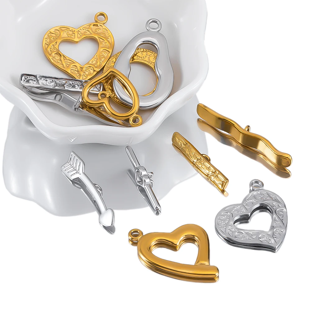 

5pcs Stainless Steel Heart-shaped And Circular OT Buckle Electroplated High Color Retention For DIY Connecting Buckle Accessory