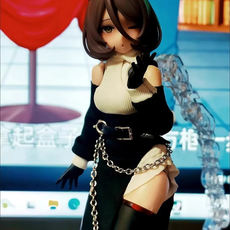 1/12 Skala Kolorowy top z odkrytymi ramionami Czarna półspódnica z łańcuszkiem w talii Kobieta żołnierz Garnitur Pasuje do 6-calowej figurki akcji BJD Tryb zabawek