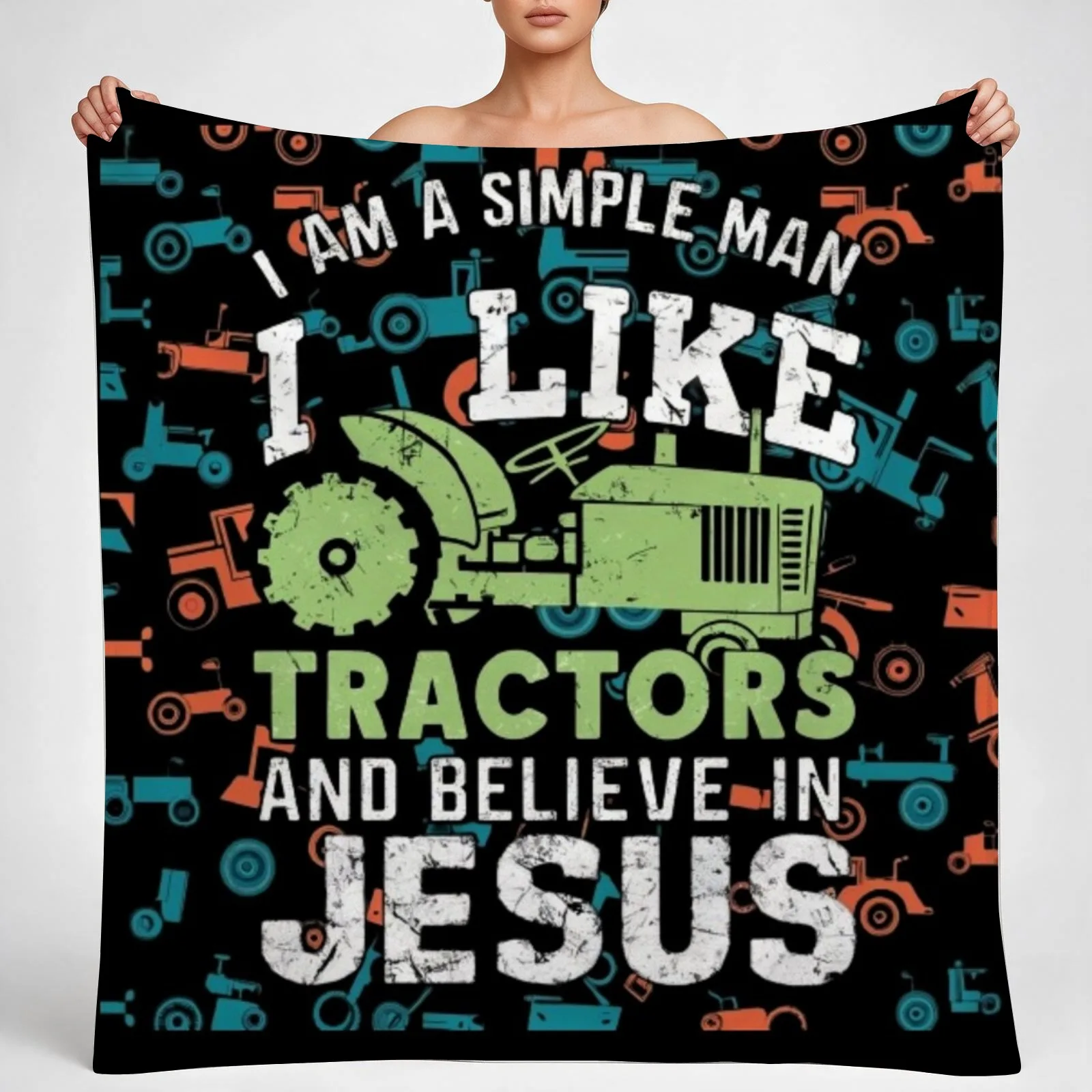 I LIKE TRACTORS JESUS CHRISTIAN FARMER. FARMERS Throw Blanket couch cozy soft plush fuzzy picnic outdoor blanket