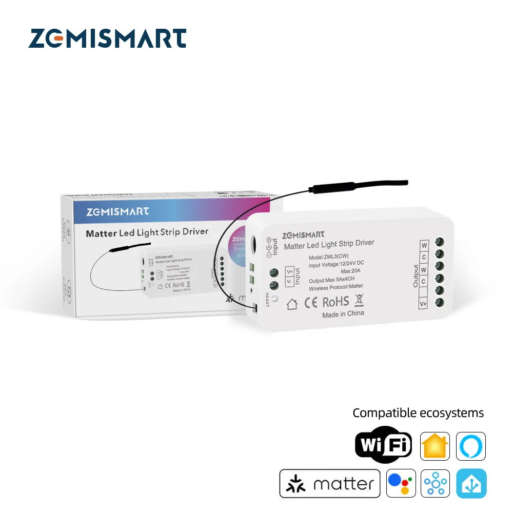

Zemismart ZML3(CW) Matter WiFi Led Light Strip Driver CCT DC12V 24V Work with Tuya Homekit Smartthings Google Home Alexa Homey