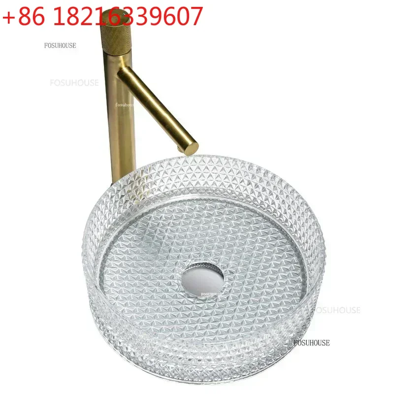 YAO Home Tempered Glass Bathroom Sinks Light Luxury Counter Basin Washing Sinks High-end Hotel Apartment Homestay Home Art Basin
