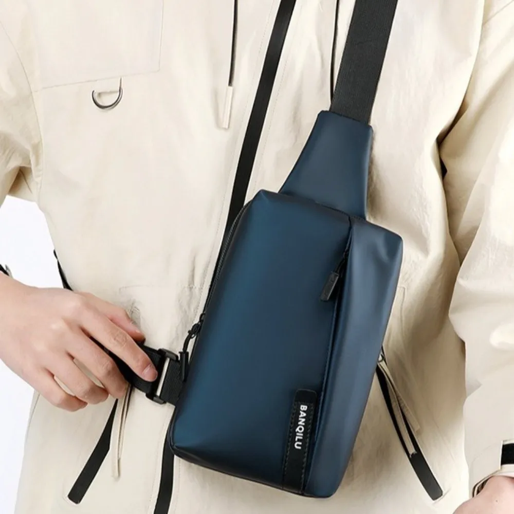 

Anti Splash Men's Chest Bag Solid Color Multifunctional Oxford Sling Shoulder Bag Adjustable Strap Large Capacity