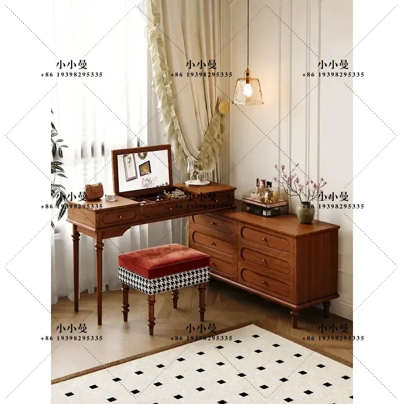 Solid Wood Dresser Chest Integrated Bedroom Makeup Table End of Bed Corner Storage Cabinet Antique Simple Household Furniture
