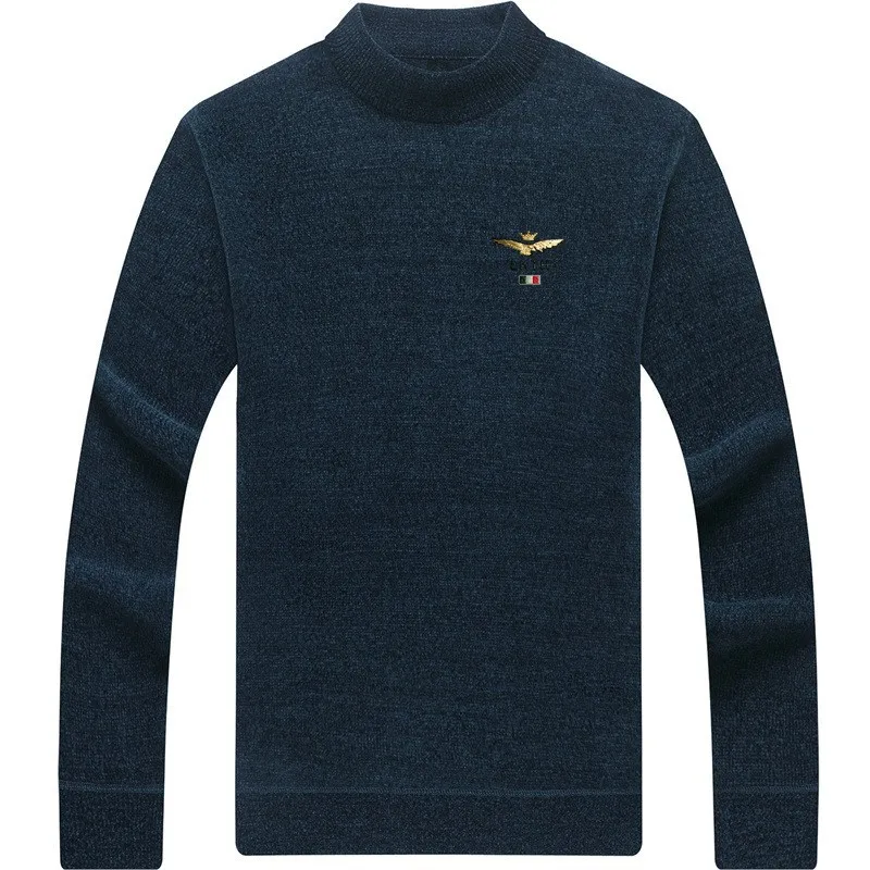 Heren Gebreid Shirt Herfst En Winter Nieuwe Halve Coltrui Dikke Warme Geborduurde Trui Heren Fleece Gevoerde Dikke Chenille