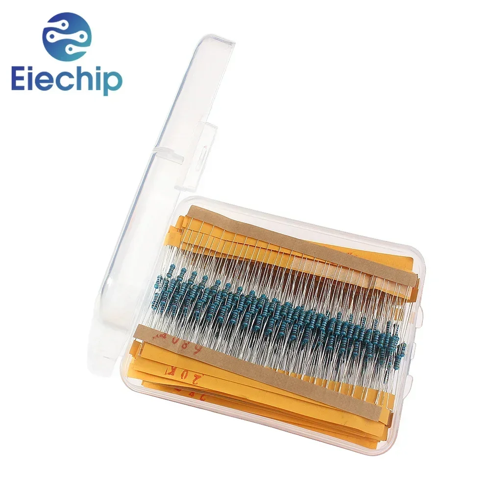 600PCS 30 Values 1/4W Metal Film Resistor Assortment Kit, 10 ohm~1M ohm Resistors Assorted Set Pack in Box, 10K 20K 47K 51K 68K