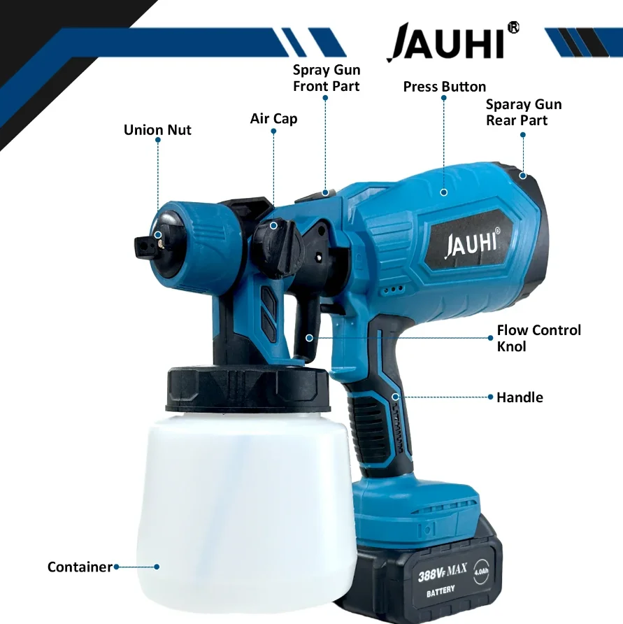 JAUHI-Electric Paint Sprayer,High Power Rechargeable Electric Paint Sprayer,1000ml,Home Diy,For Makita 18v Battery