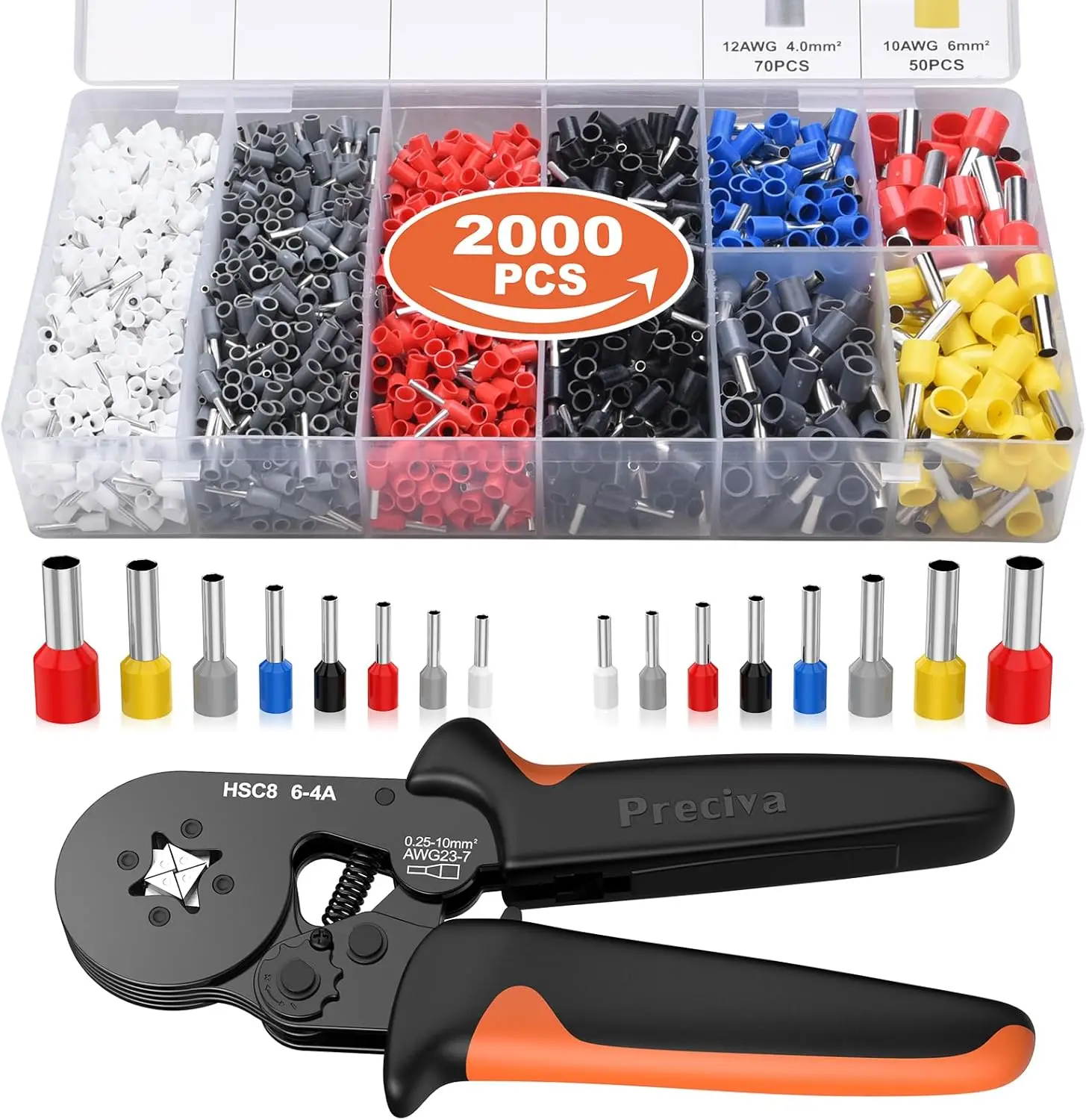 Ferrule Crimping Tool Kit with 2000PCS Wire Connectors, Self-adjustable Ratchet Crimper Plier Set for AWG23-7, Professional