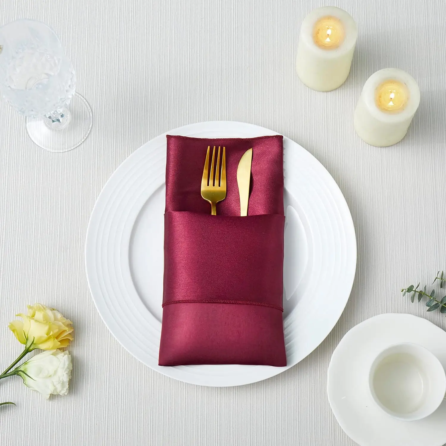 100팩 사각 새틴 디너 냅킨, 20x20인치 실키 소프트 스무스 테이블 클로스 냅킨 레스토랑 웨딩용, 버건디