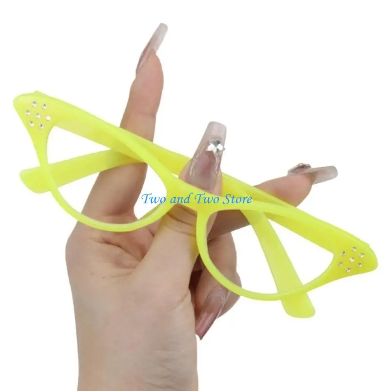 

HX6F Vintage Glasses for Adult and Kids with Rhinestones Unisex Styles Clear Lens Glasses for Cosplay