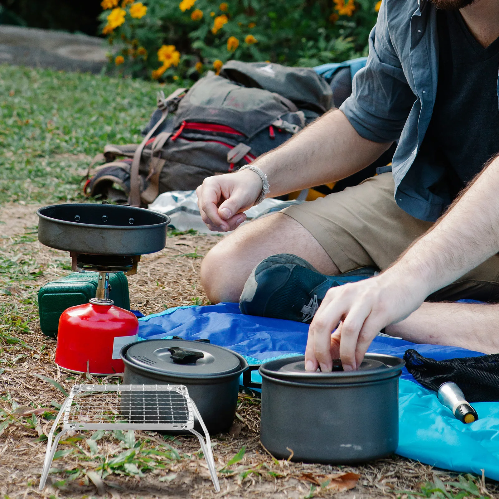 

Outdoor Pot Rack Camping Campfire Grill Grid Accessories Net Cooking Grate Stainless Steel Stand