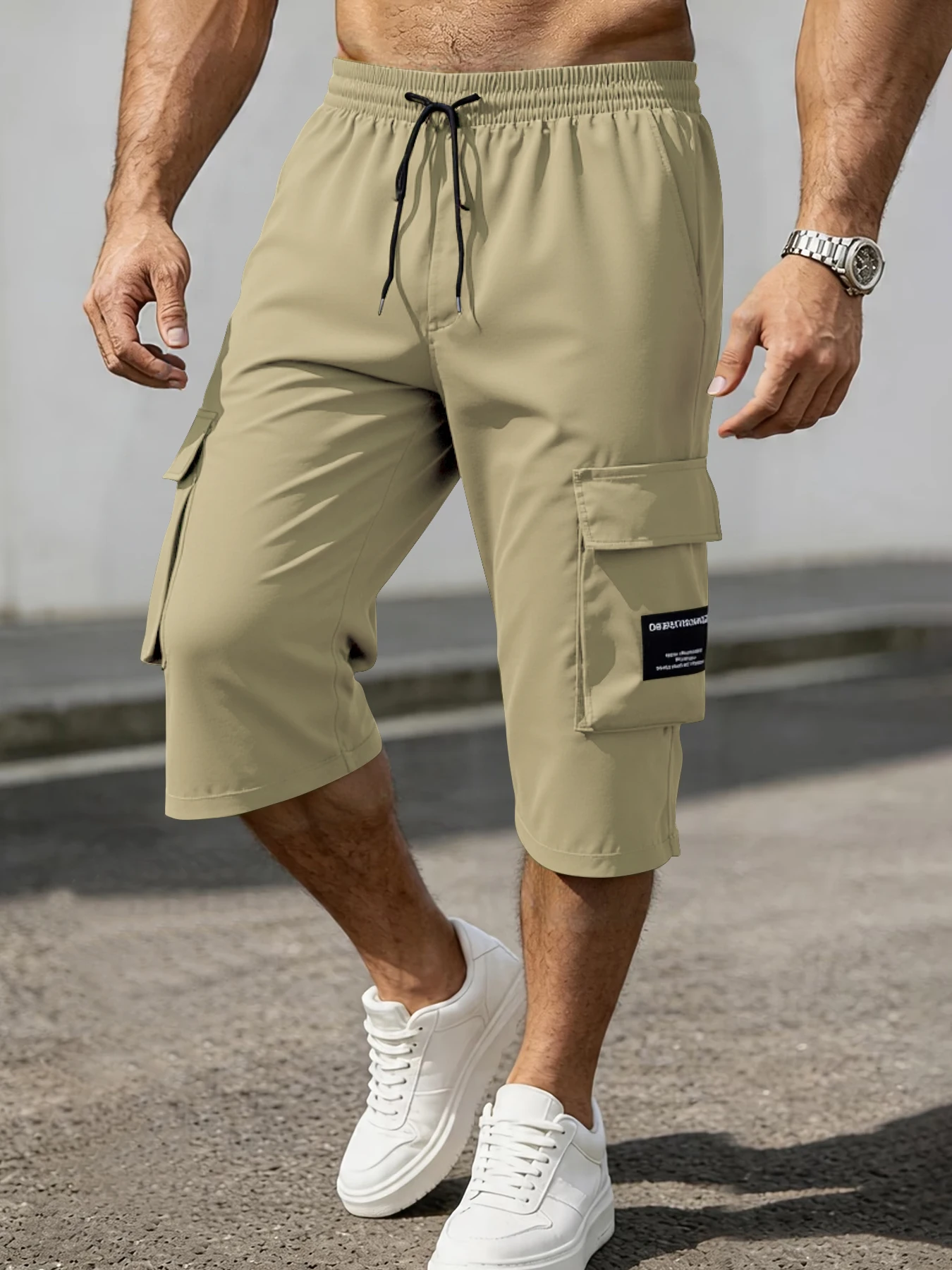 Herren-Shorts, kurze Hosen, lässige Outdoor-Sporthosen, gewebt, elastisch, weich und bequem, einfarbig, einfache Hosen, geeignet für den Außenbereich. – Detail 11