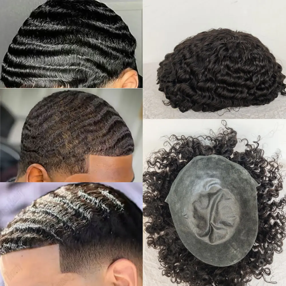 Men's 6 Inch Kinky Curly Indian Human Hair Toupee 130% Density 8x10 Lace Or PU Base Frontal Wig for Hair Loss