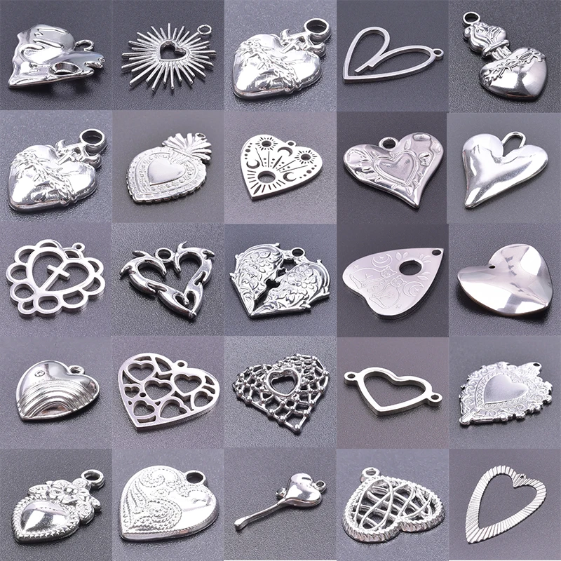 5Pcs/Lot Stainless Steel Gothic Couple Puzzle Love Sacred Heart Charms Religion Cross Moon Star Pentagram Amulet Pendant Jewelry