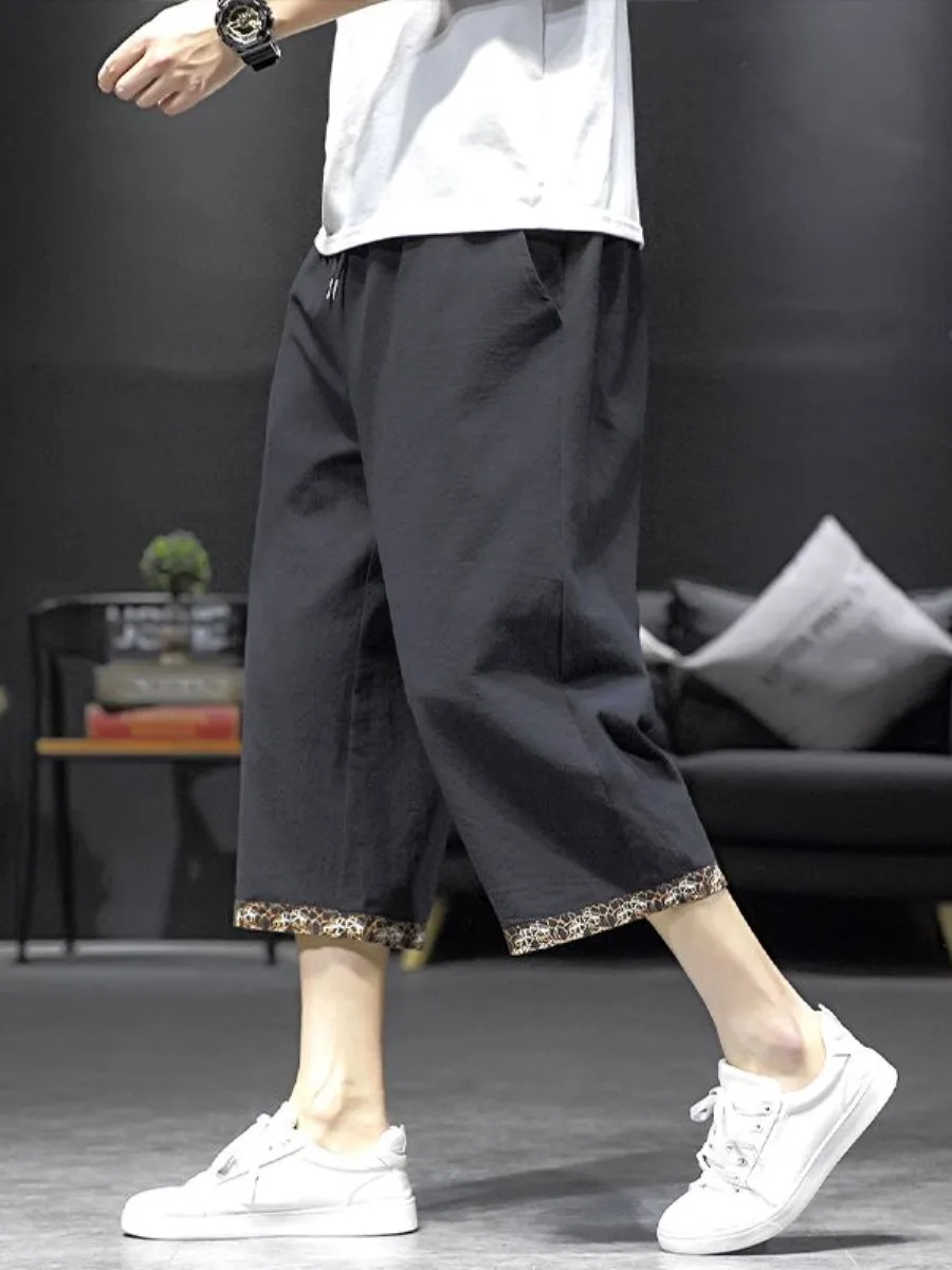 Loose Cotton Linen Men's Seven-Foot Pants Summer Trendy Thin Straight-Harlan Sports Eight-Foot Pants Casual Loose Fit