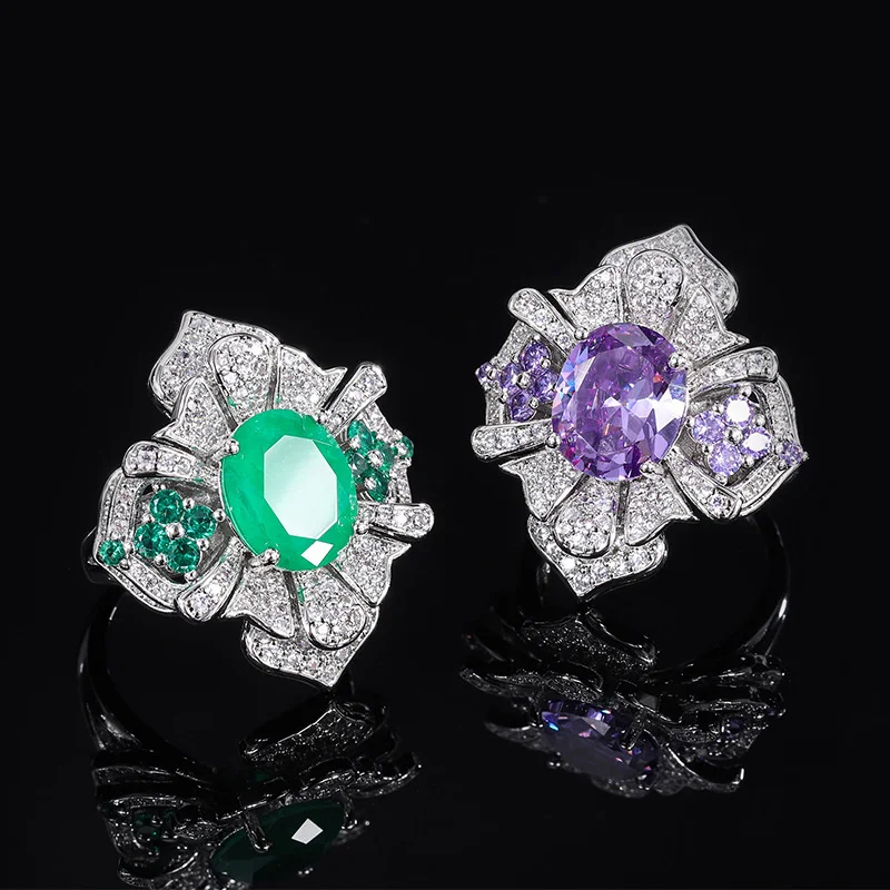 brand genuine Luxury real jewels Jewelry Emerald High Level Design Roland Purple Ring high quality