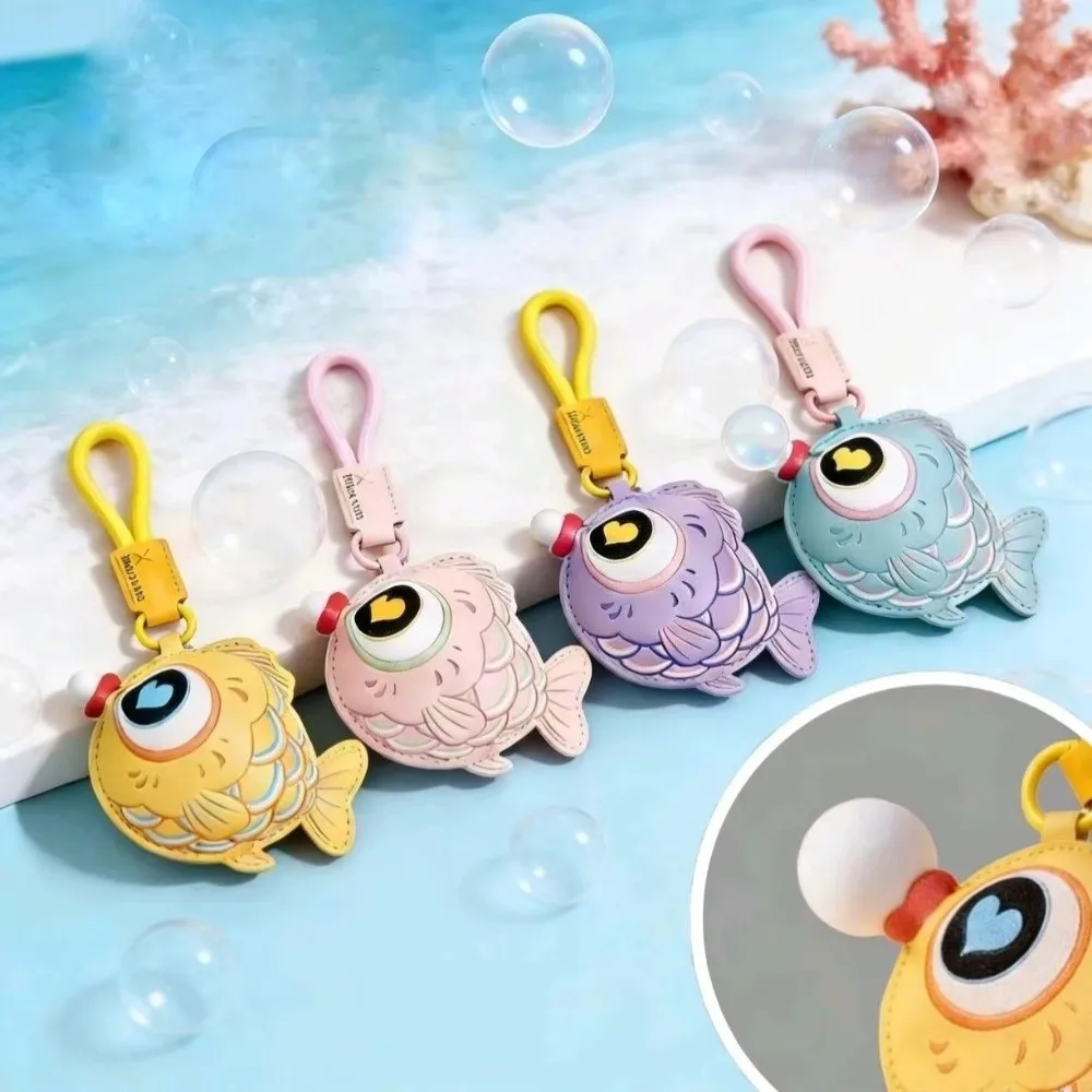 PU Bubble Blowing Fish Keychain Macaron Color Imitation Leather PU Keychain New Creative Design Reduce Pressure Keyring