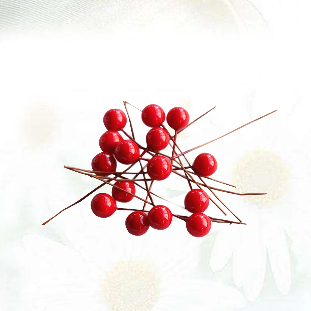 

200pcs Artificial Decorations Red Holly Fake Berry Stems Flexible Floral Stems for DIY Crafts Wedding Holiday Home Decor