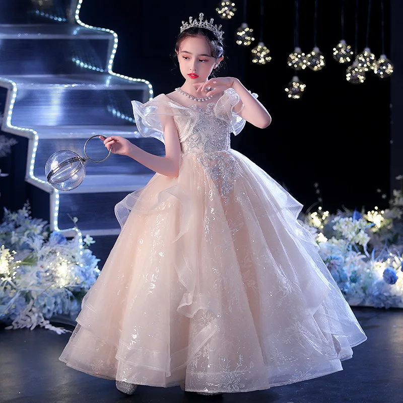 

Children's Host Evening Dress Girl's Birthday Stylish Princess Dress Little Girl's Fashion Show Piano Performance Dress Spring