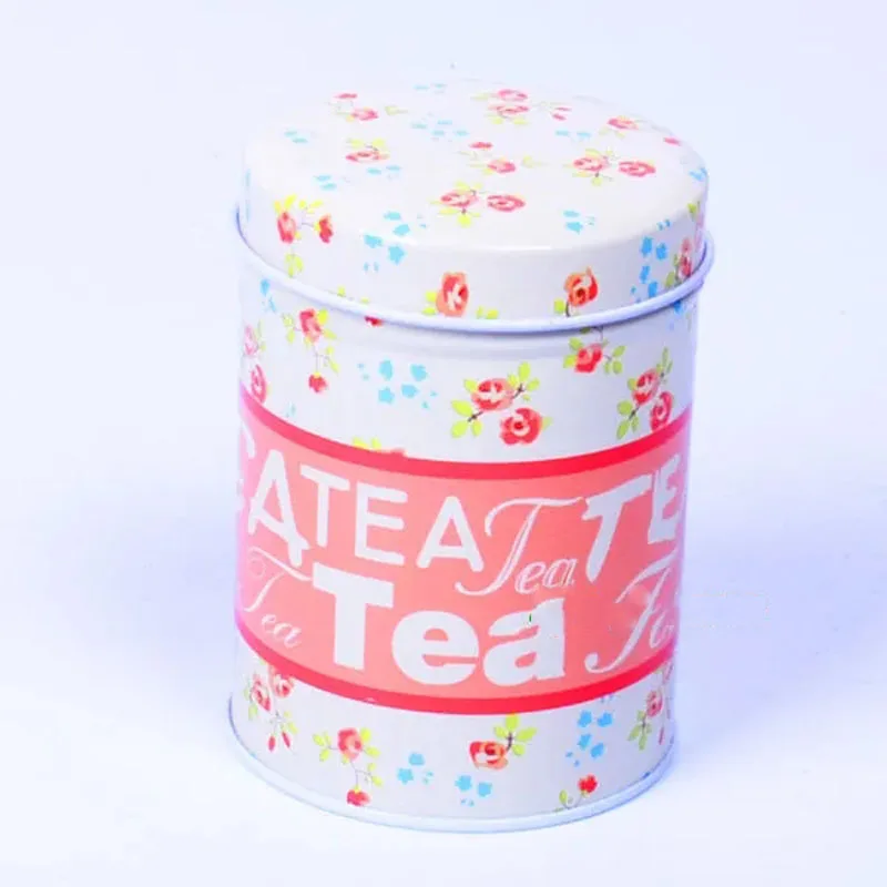 2 Pcs/Lot Flower Pattern Double Cover Tinplate Sealed Tea Box Cylindrical Small Item Storage Box Home Dust-proof Iron Box