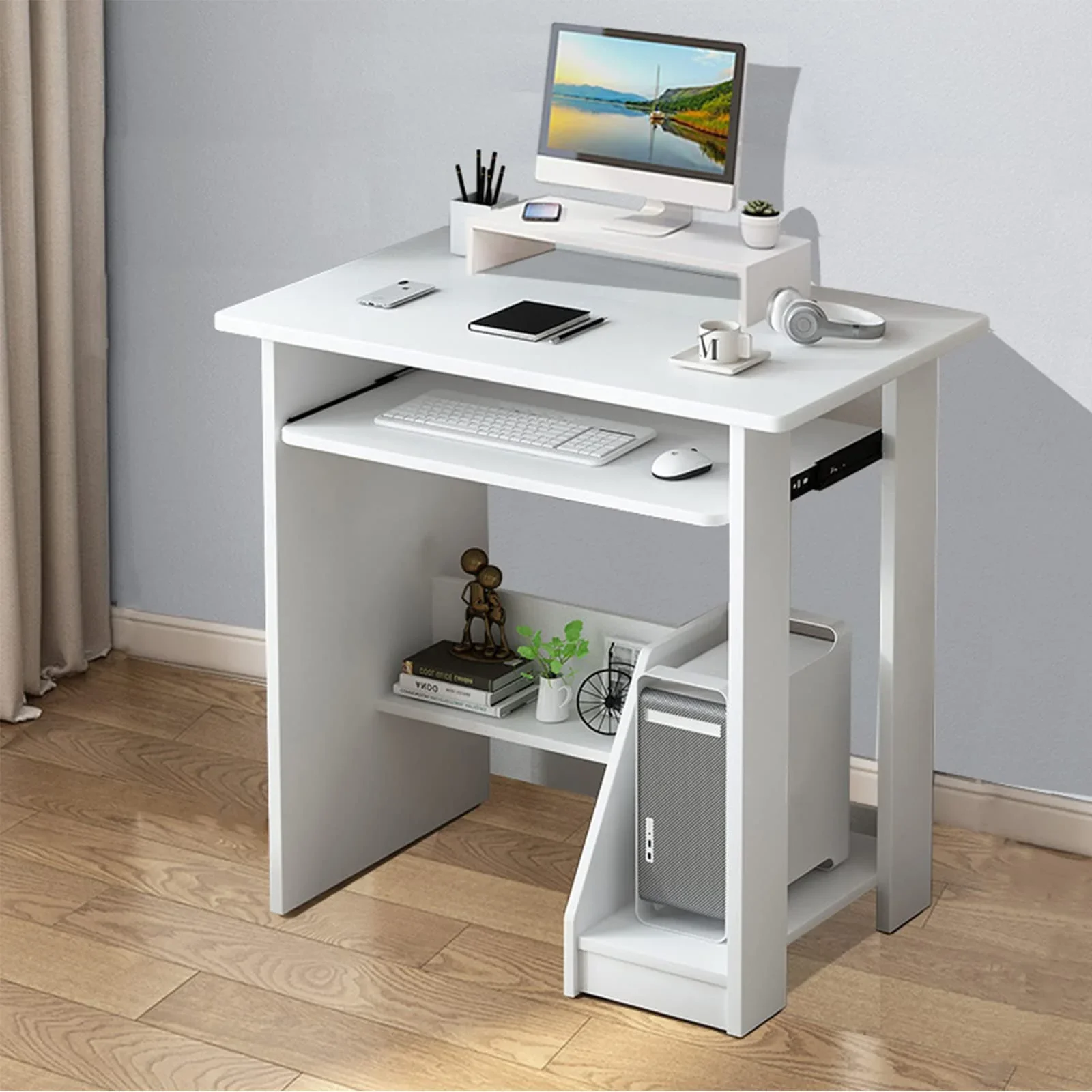 Home Office Computer Desk with Monitor Stand Keyboard Tray,  Study Desk PC Laptop Table , Modern Workstation for Small Spaces