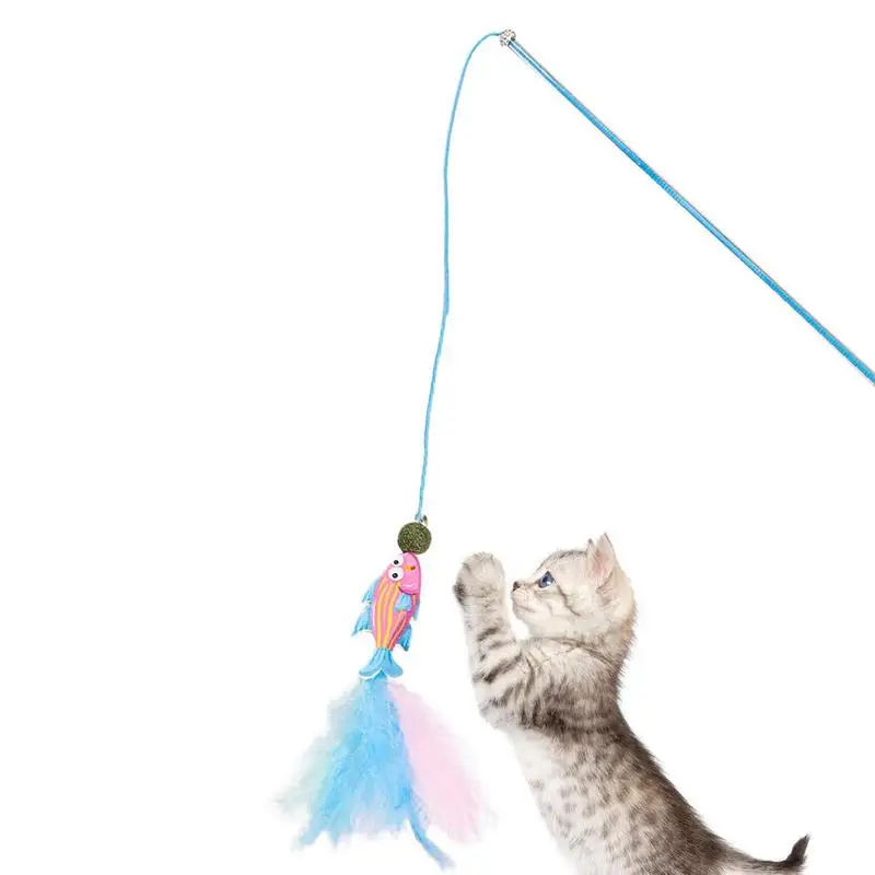 

Cat Toys Interactive Fish Shape Feather Cat Fishing Pole Toy Teasing Cats Toys For Indoor Cats Kitten Toys To Run And Play