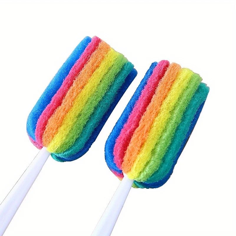 1pcs Rainbow Sponge Brush Water Bottle Cup Mug Glass Washing Sponge Cleaning Brush Scrubber with Handle Cleaning Utensils