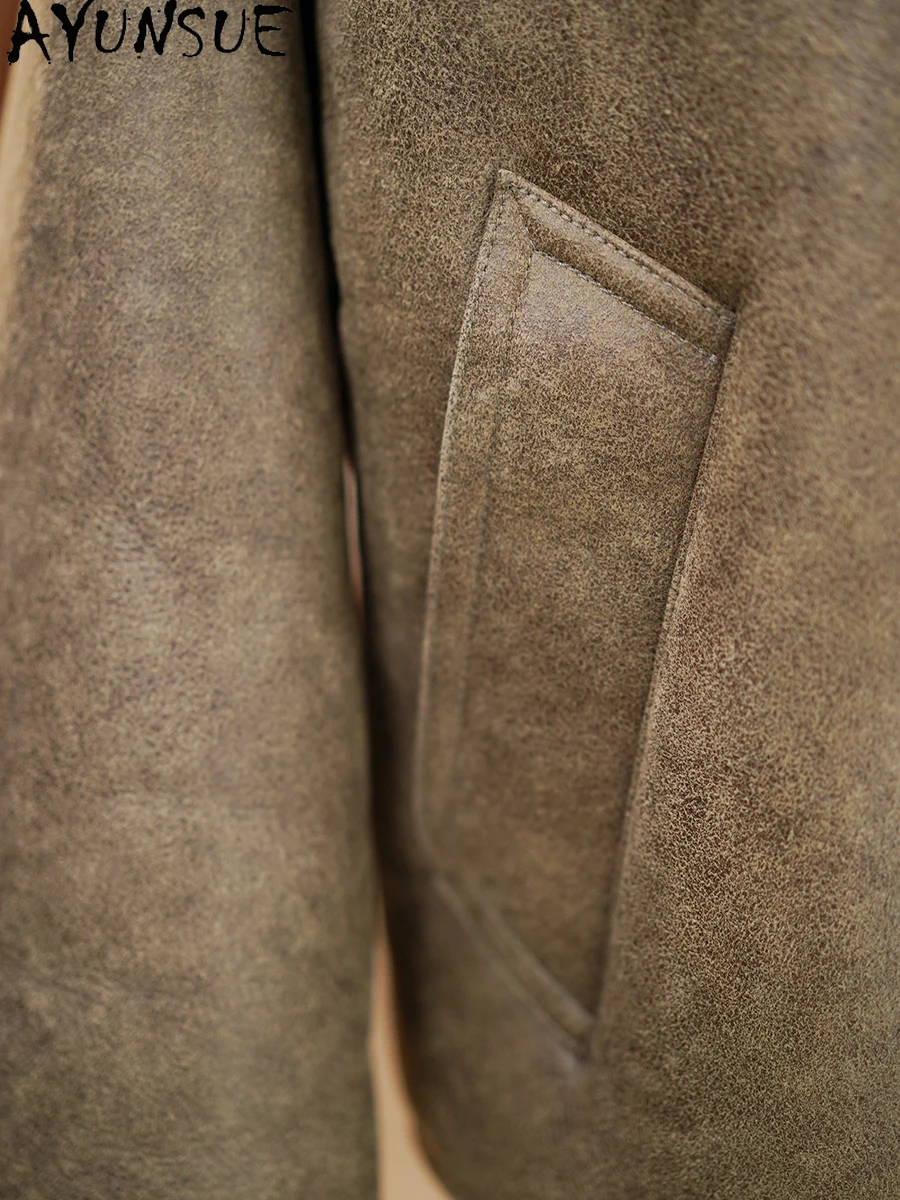 AYUNSUE 고급 천연 모피 코트 남성 겨울 따뜻한 진짜 양가죽 재킷 남성 패션 2025 모터사이클 리얼 퍼 코트