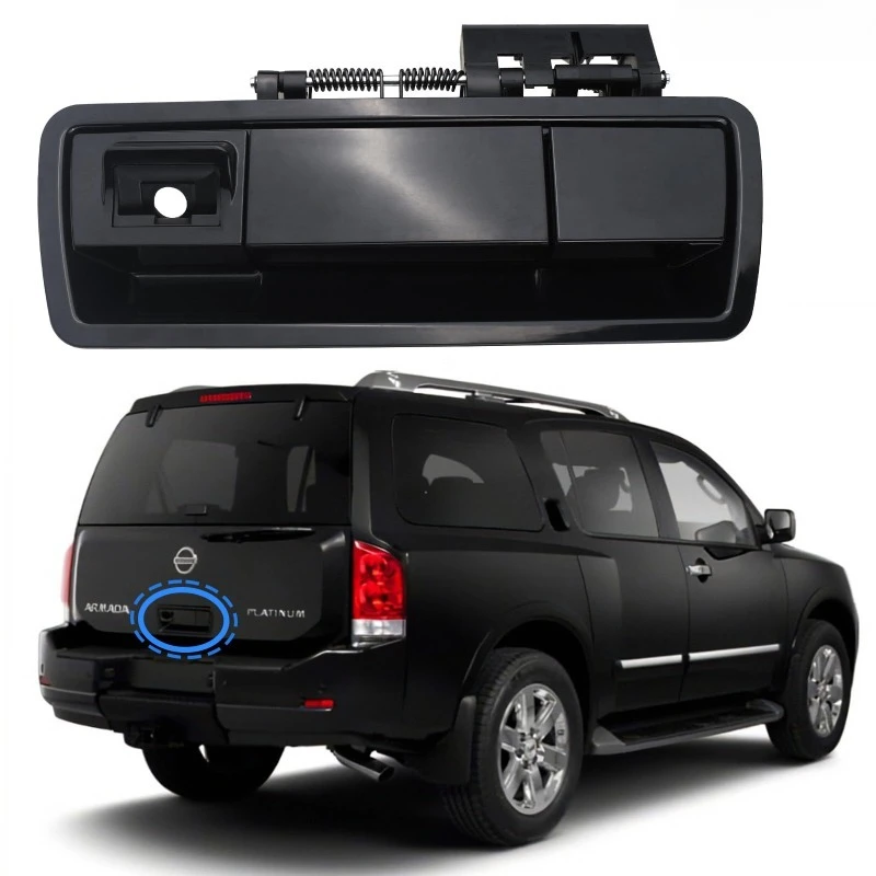 Rear Tailgate Release Handle Black 90606-ZZ90E for Nissan Armada 2004-2013 Lifting tailgate Assembly With Camera Hole Chrome