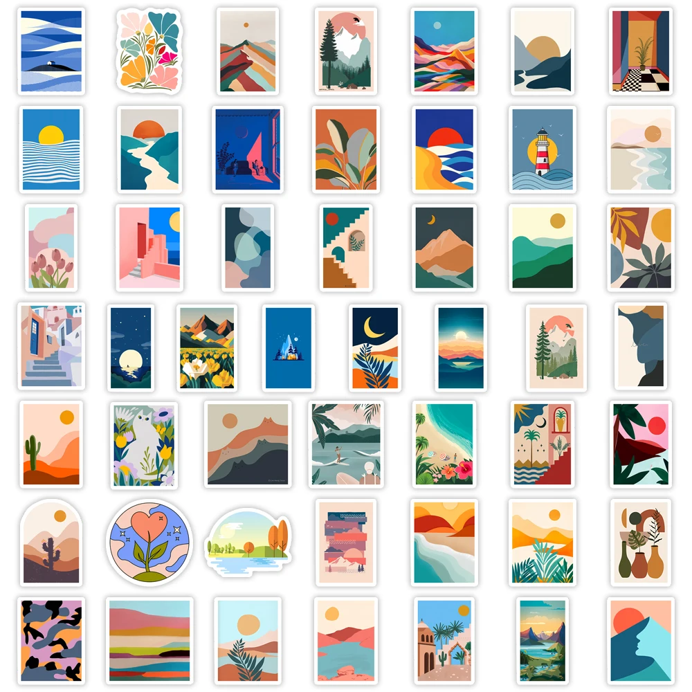 ملصقات مناظر طبيعية تجريدية جمالية يمكنك صنعها بنفسك ألعاب أطفال هدية ملصق مزخرف لمجلة القصاصات والكمبيوتر المحمول والهاتف والأمتعة المقاومة للماء