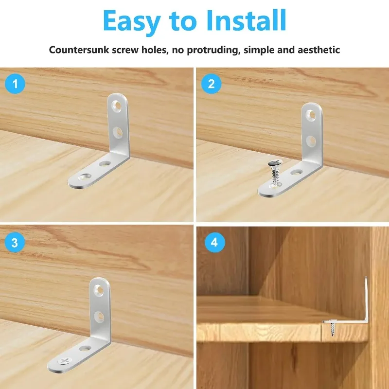 Soporte en forma de L de acero inoxidable 10PC304: un soporte estable de ángulo recto con accesorios de tornillo, soporte de esquina fácil de instalar