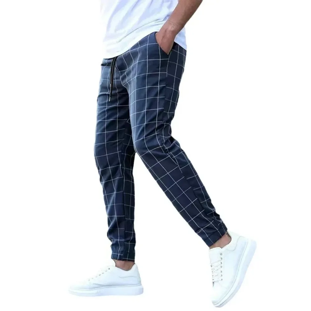 New Style Men Sports and Casual Pants Trendy and Fashionable Checked Long Pants Slim-fit  All-season Versatile Casual Men Pants