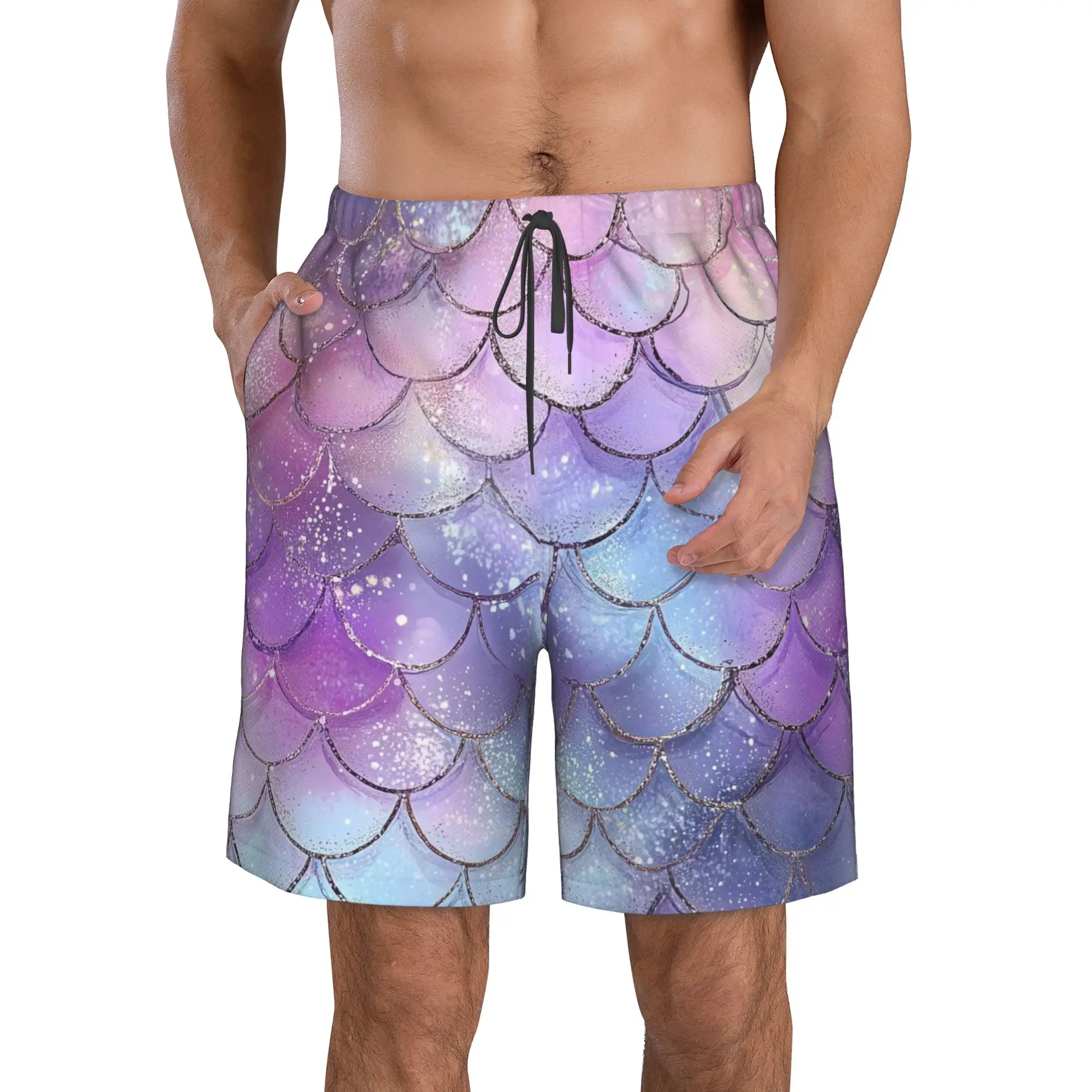 Fish Scale Dazzling Scales Trunks Beach Board Shorts Casual Quick Dry Swim Summer Men Pants
