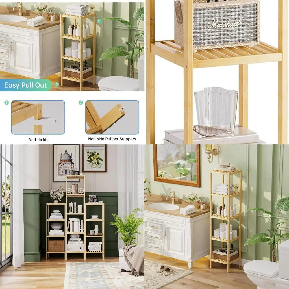 

5-уровневый бамбуковый органайзер для хранения, универсальная стойка для дома — естественная отделка