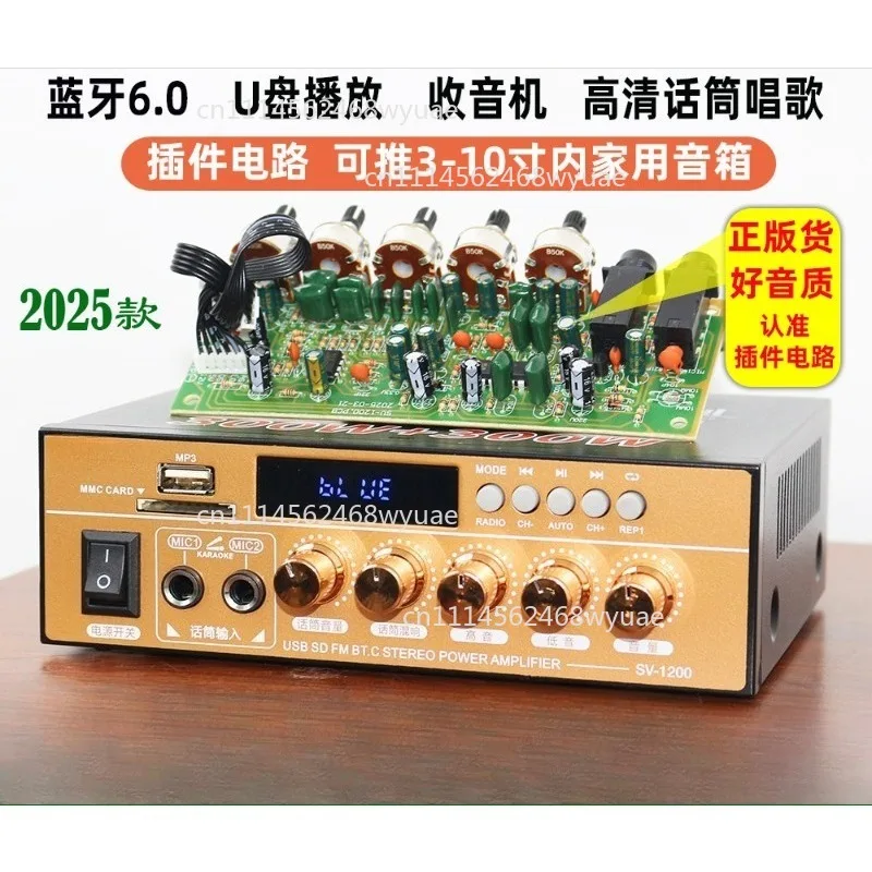 Imported Chip High-power 6.0 Bluetooth Amplifier Receiver USB Drive Microphone Singing Lossless Sound Quality 12v Universal 220V