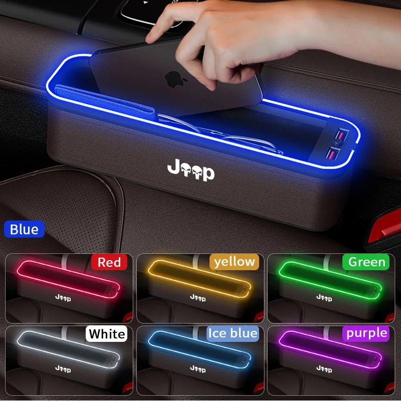 Car Seat Gap LED 7 Color Festoon Storage Box For Jeep Grand Cherokee XJ Renegade Compass Wrangler JK TJ Patriot SRT Trail Hawk