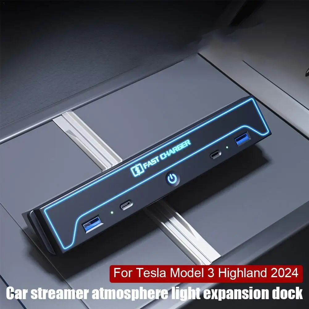 

For Tesla Highland 2024 Expansion Dock USB HUB 65W Fast Intelligent Central Control Charging Shunt Extender Accessories