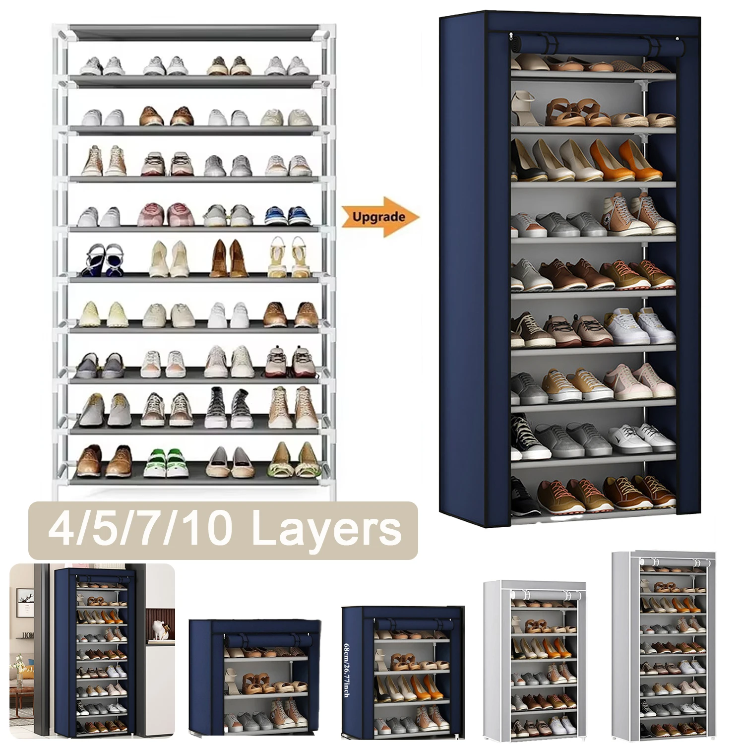 

4-10Layer Large-capacity Shoe Rack Storage Rack Entry-level Shoe Rack SavesSpace with Dust Cover Multi-layer Steel Pipe Assembly