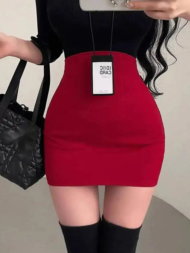 

Korean Style Pure Desire Sexy High Waist Hip Enhancing Waist Slimming Anti-Exposure Bodycon Skirt Short Skirt Sweet AYE8