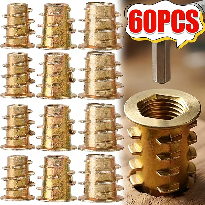 

Набор из 20/60 шт. винтовых вставок из цинкового сплава для дерева и мебели, шестигранные гайки-втулки, метрические болты, крепеж, фурнитура для дома