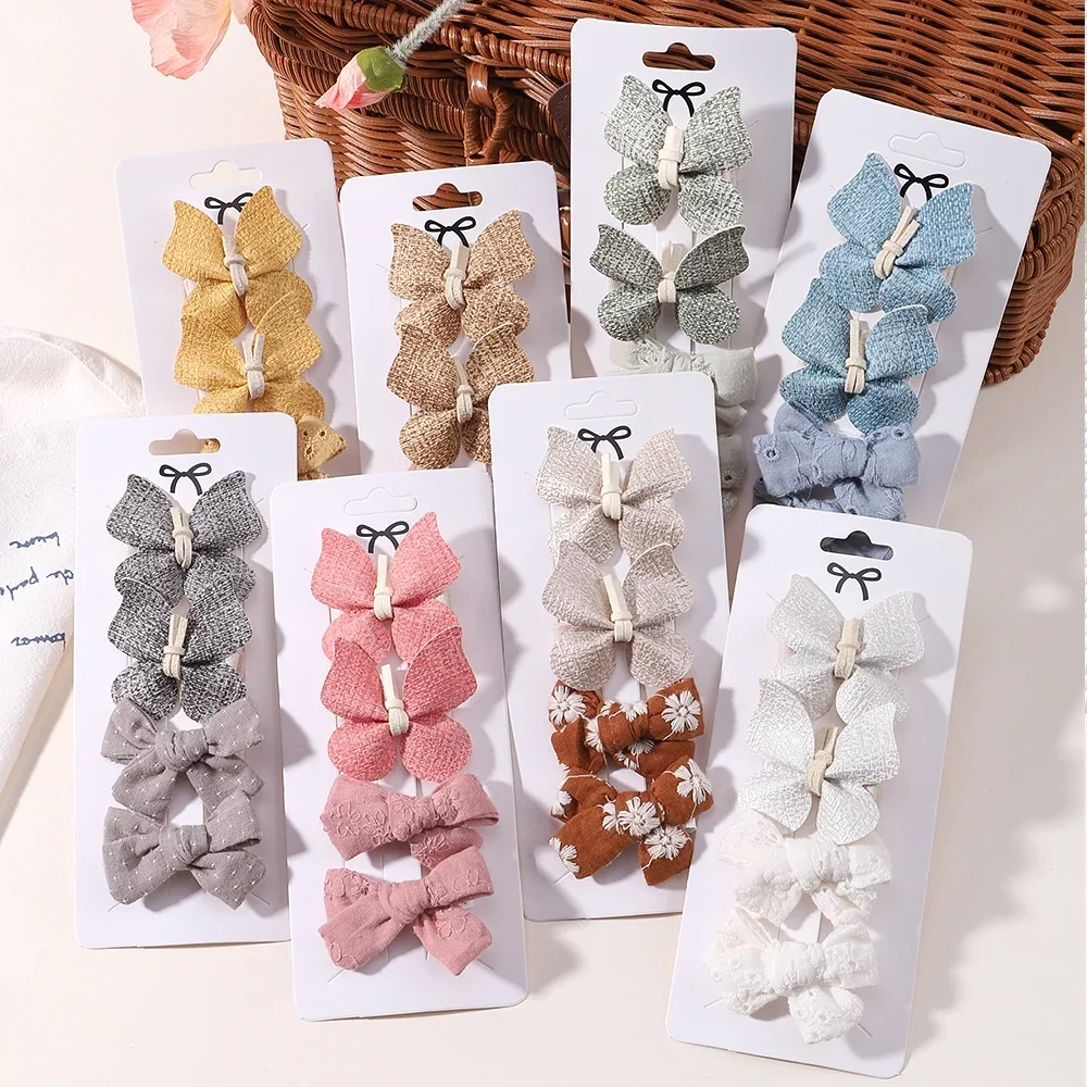 4/6Pcs/set Solid Color Cotton Hair Bows Hair Clips for Baby Girls Leather Butterfly Hairpins Barrettes Headwear Hair Acesssories