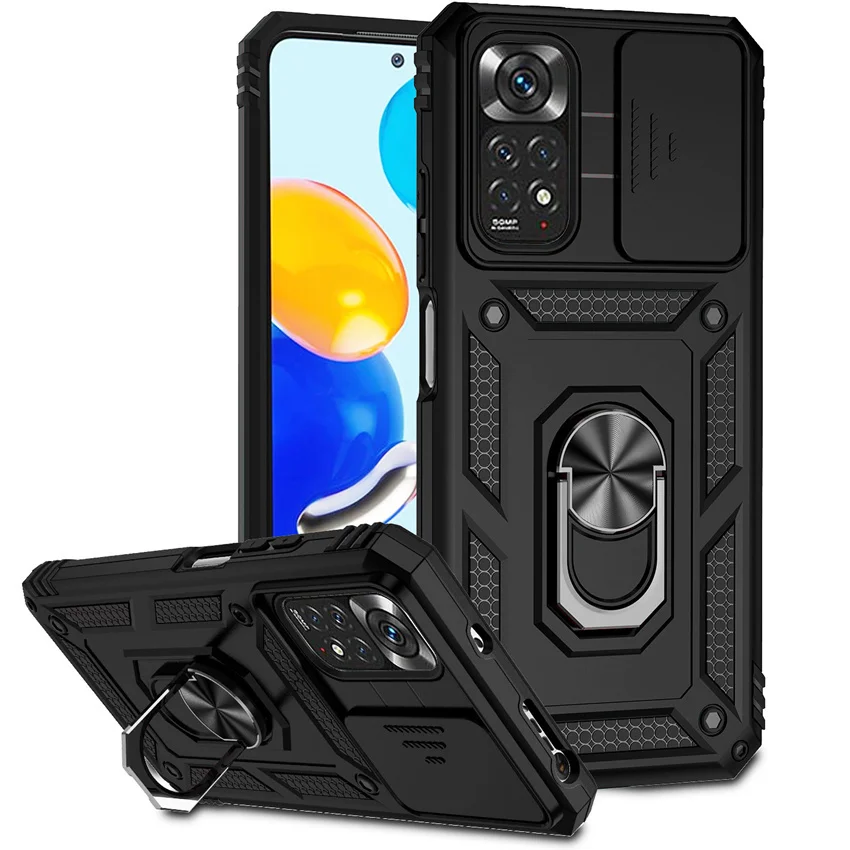 POCO X4 Pro 5G Camera Protect Case For Xiaomi Redmi Note 11 11S 10 10S 9 9S 10A 10C 9C X3 NFC Pro Armor Hybrid Ring Back Cover