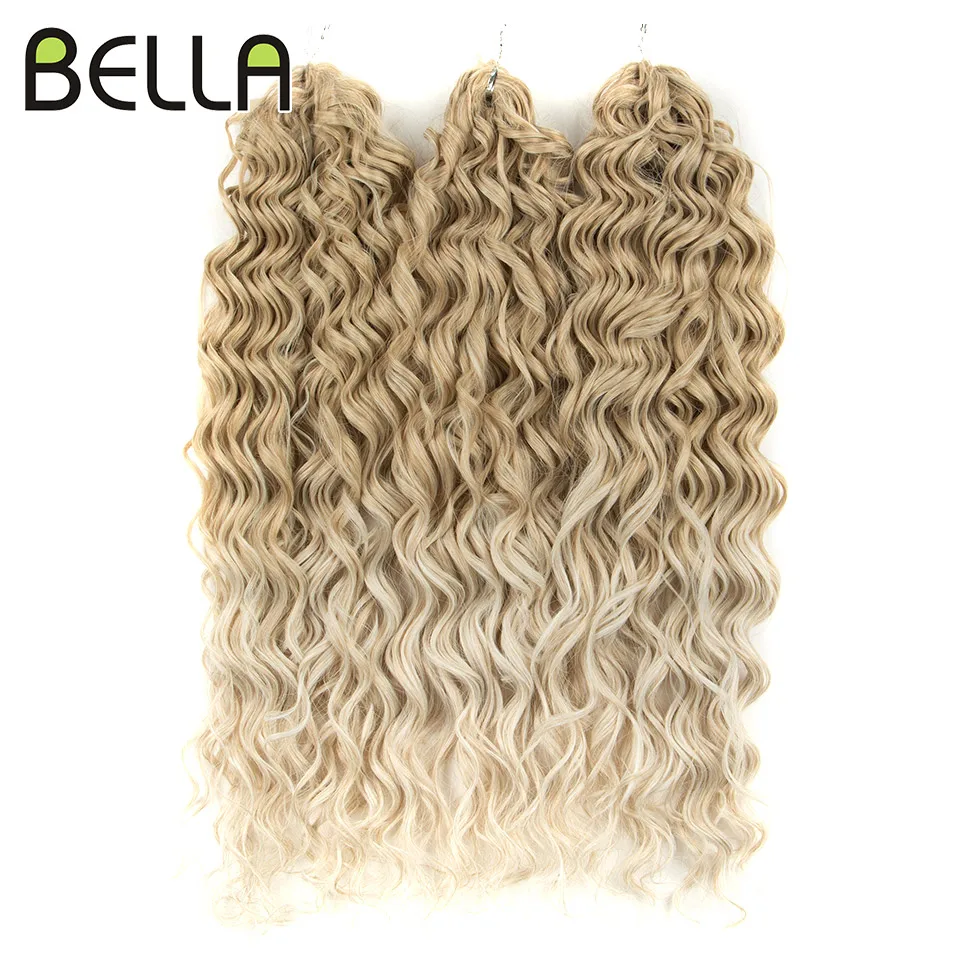 BELLA Ariel Curl Hair Deep Wave Twist Hair Extensions For Women 20 Inch Ombre Blonde Crochet Fake Hair Synthetic Crochet Braids