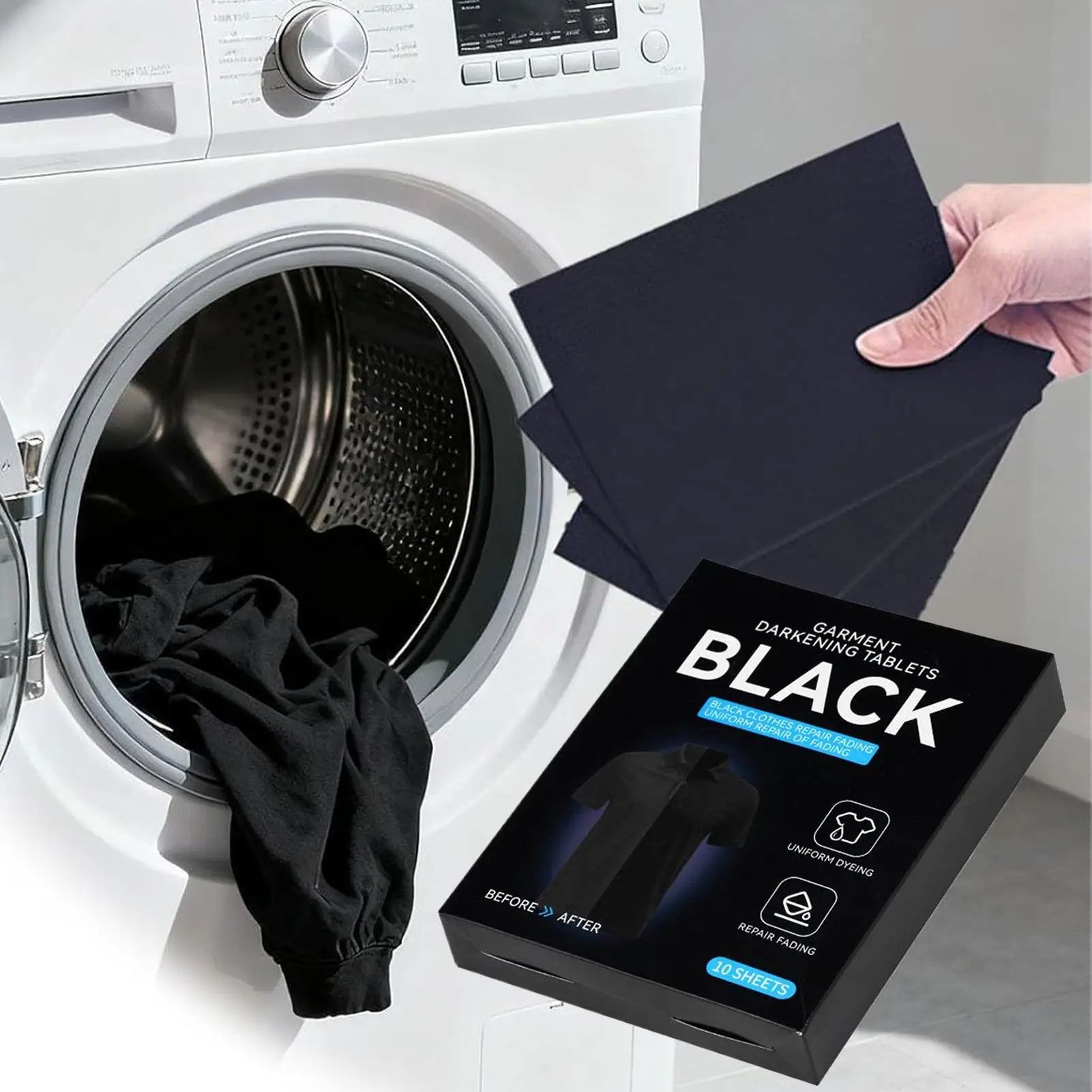 10 Sheets Fabric No-Bleed Paint Restorer Color Absorber Laundry Sheets Black Dye For Clothes For Home School Apartment Allow