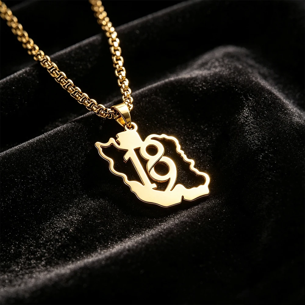 HIPEE Iran 18/19th Necklace Stainless Steel Number Date Necklace for Men Luxor Jewelry Accessory