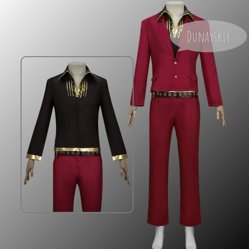 Limbus Company Leiheng Cosplay Costume Thumb Dongsorato Full Set Red Formal Suit With Long Coat Gold Trim & Top Hat Comic Con - view 5
