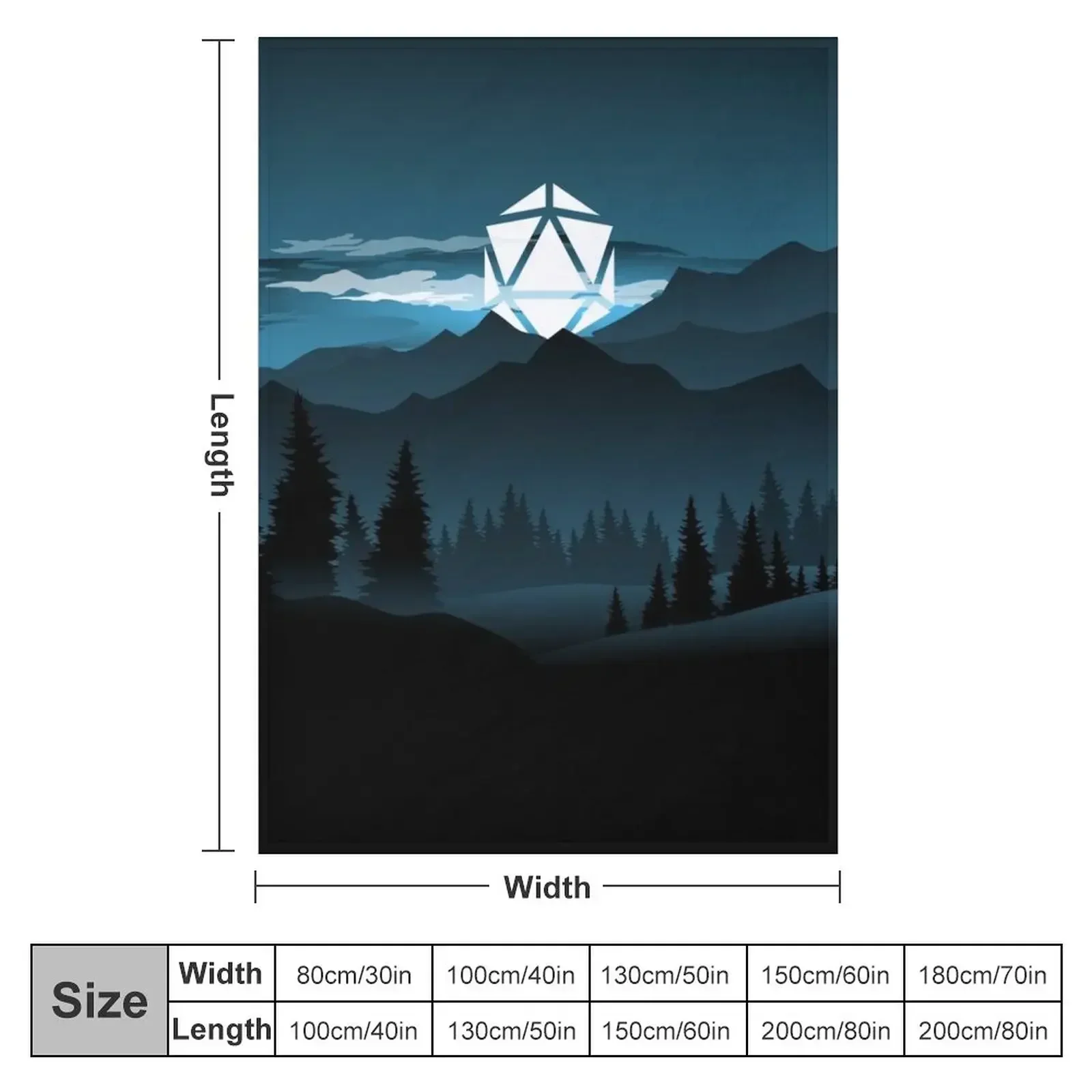 Mountain Full Moon D20 Dice Tabletop RPG Maps and Landscapes Throw Blanket Kid'S Bed covers Blankets