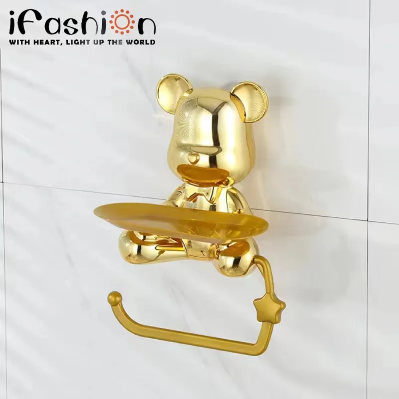 Plastic Cartoon Bear Statue Paper Roll Rack for Bathroom Roll Holder Children\'s Towel Rac Pen Holder and Living Room Decoration