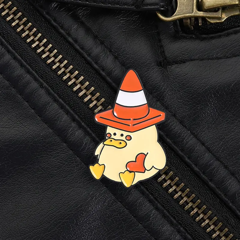 Soft Rebel Duck Pin Adorable Duck Wearing Cone Holding Heart for Subculture Fans and Funny Accessory Enthusiasts Casual Outfit