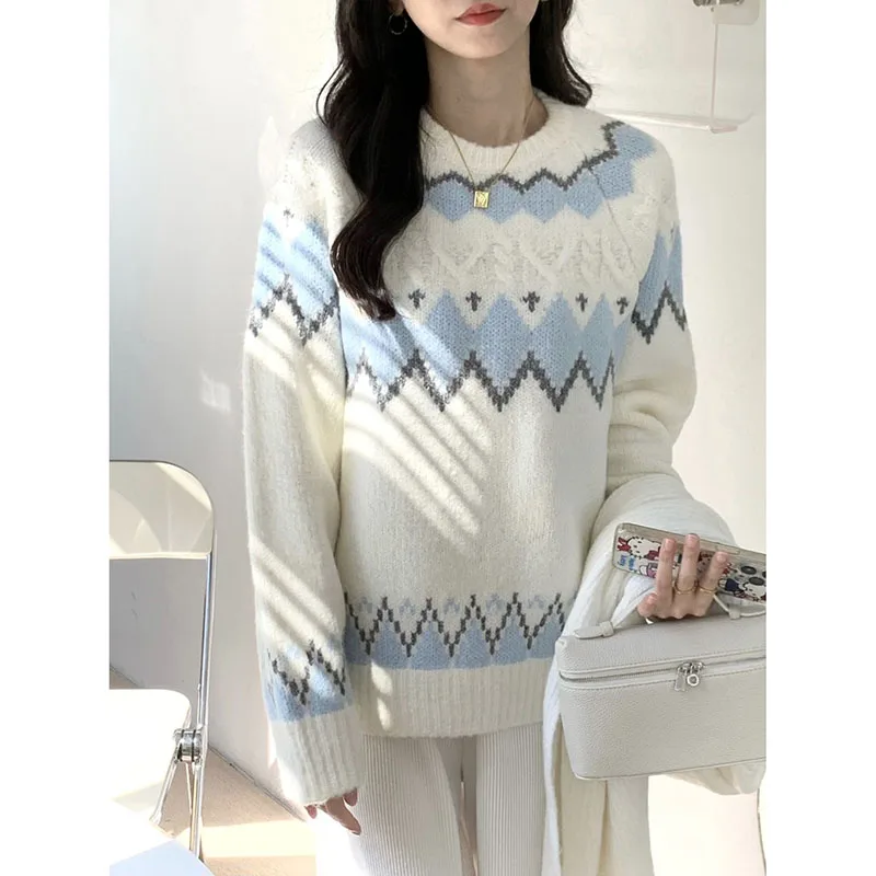 

Solid Color Fell Lsland Retro Pullover Women's Autumn And Winter Lazy Soft Waxy Comfortable Oversize Sweater Padded Warm Top